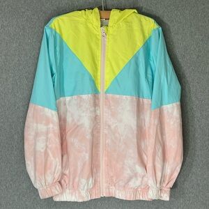 Windbreaker Light Jacket Girl's Medium Pastel Pink Yellow Zip Up